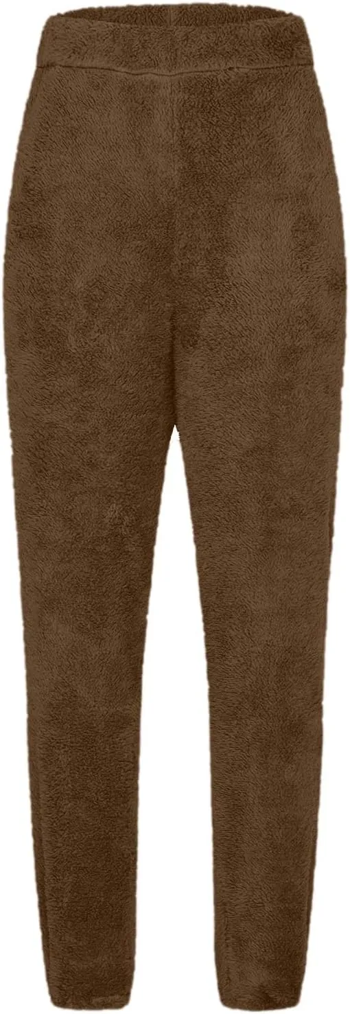 Women Cute Bear Plush Pajama Pants Soft Fluffy Fleece Warm Pjs Bottoms Sleepwear Winter Comfy Fuzzy Lounge Pants