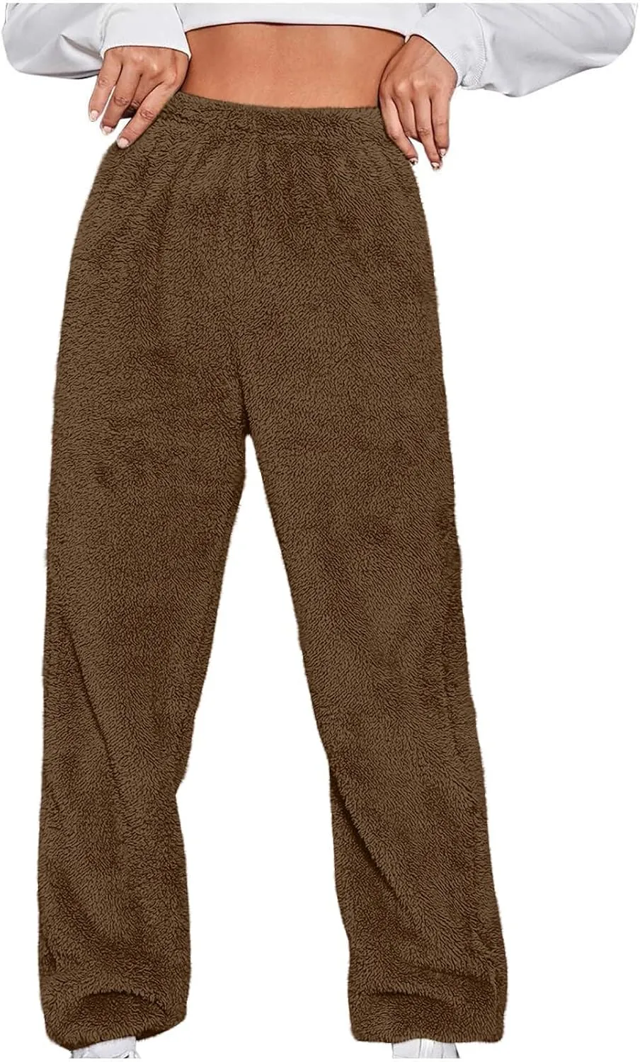 Women Cute Bear Plush Pajama Pants Soft Fluffy Fleece Warm Pjs Bottoms Sleepwear Winter Comfy Fuzzy Lounge Pants