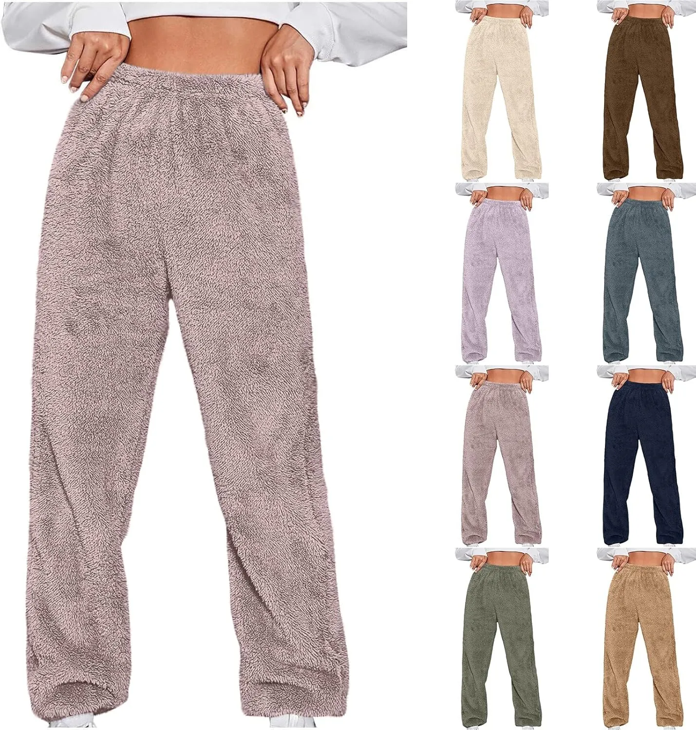 Women Cute Bear Plush Pajama Pants Soft Fluffy Fleece Warm Pjs Bottoms Sleepwear Winter Comfy Fuzzy Lounge Pants
