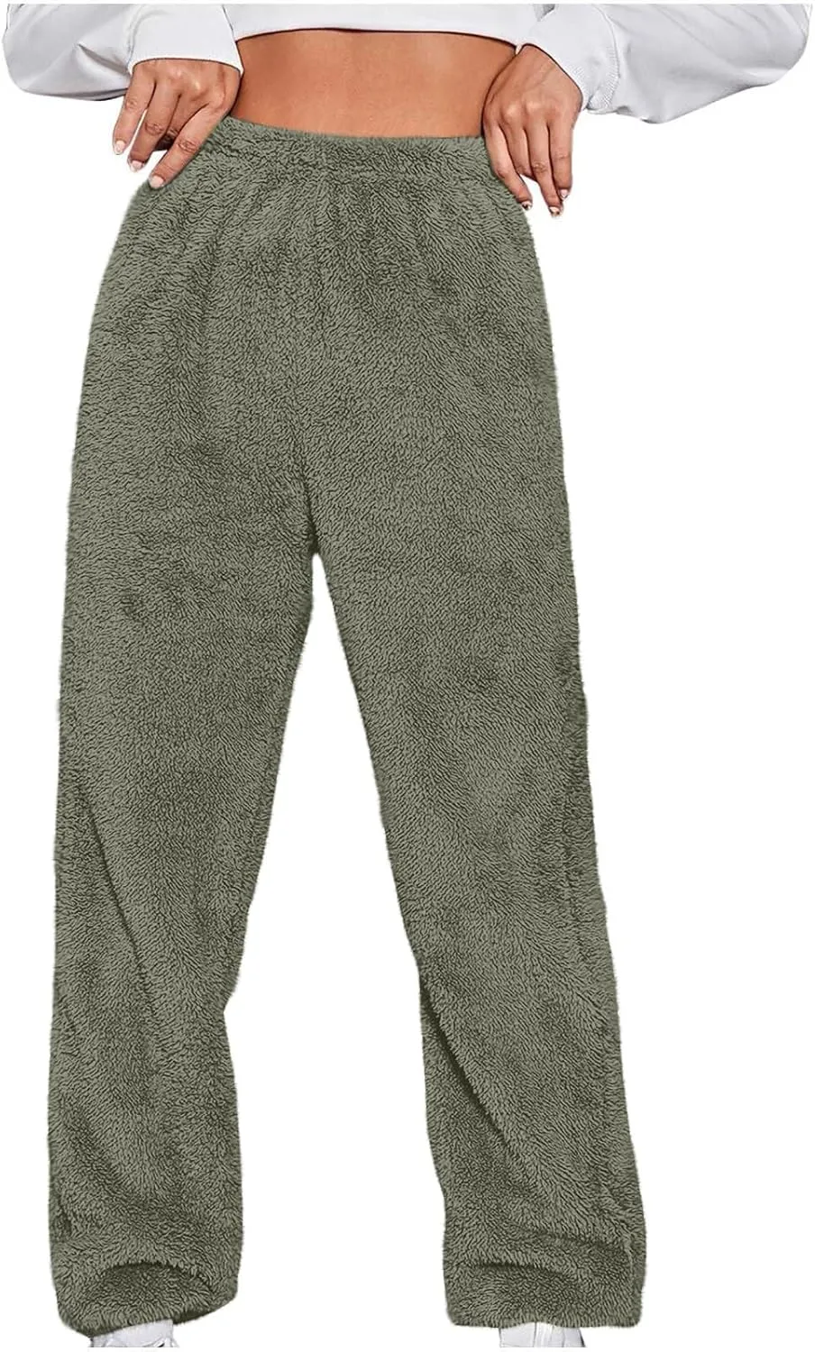 Women Cute Bear Plush Pajama Pants Soft Fluffy Fleece Warm Pjs Bottoms Sleepwear Winter Comfy Fuzzy Lounge Pants