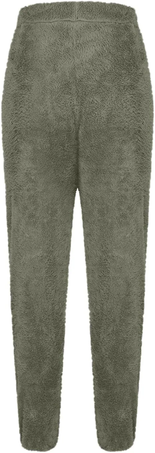 Women Cute Bear Plush Pajama Pants Soft Fluffy Fleece Warm Pjs Bottoms Sleepwear Winter Comfy Fuzzy Lounge Pants