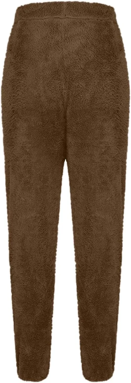 Women Cute Bear Plush Pajama Pants Soft Fluffy Fleece Warm Pjs Bottoms Sleepwear Winter Comfy Fuzzy Lounge Pants