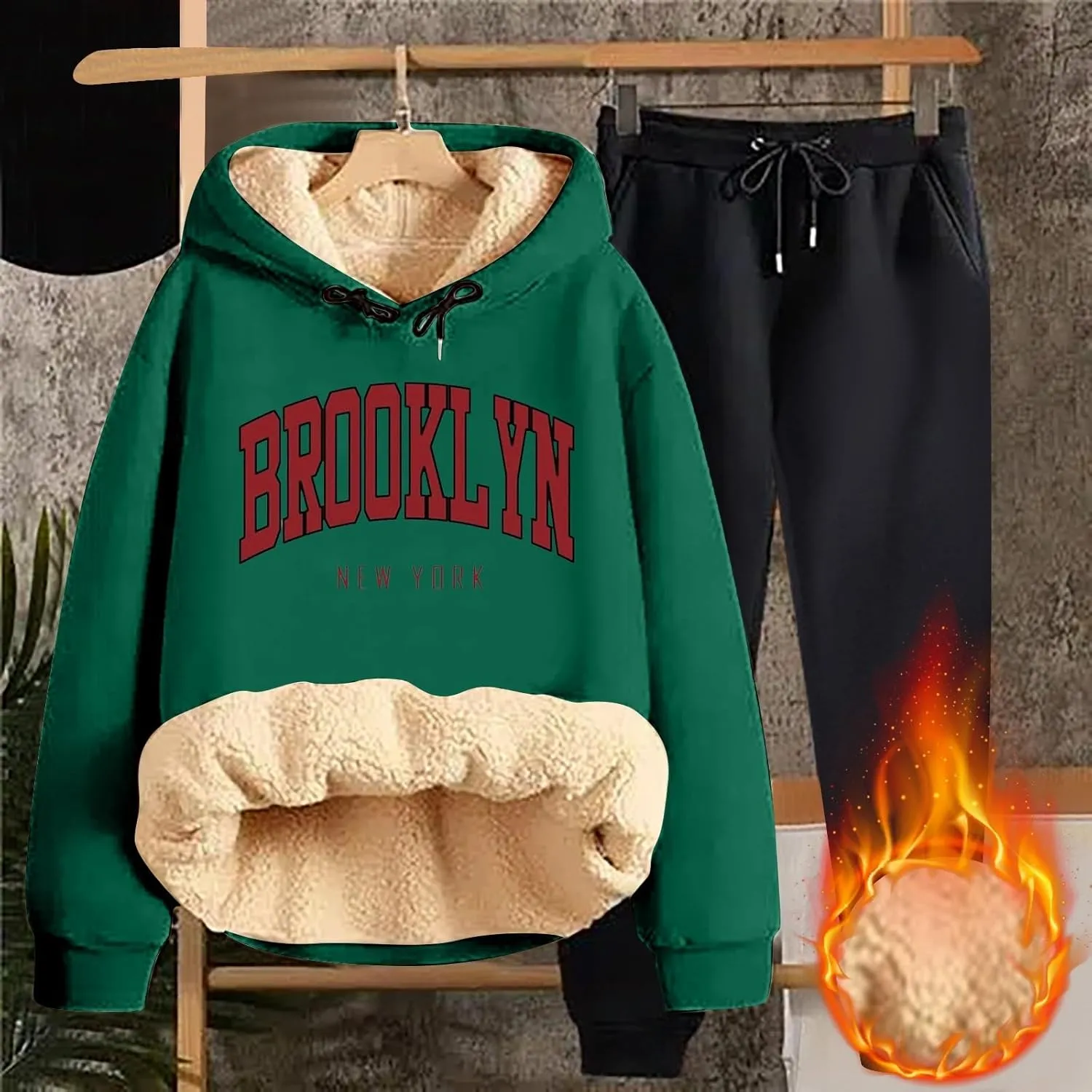 Women Fleece Sweatsuit 2 Piece Outfit Lightweight Fleece Outfit Soft Long Pullover Lounge Jogger Set Y2K Outfits 2024