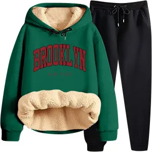 Women Fleece Sweatsuit 2 Piece Outfit Lightweight Fleece Outfit Soft Long Pullover Lounge Jogger Set Y2K Outfits 2024