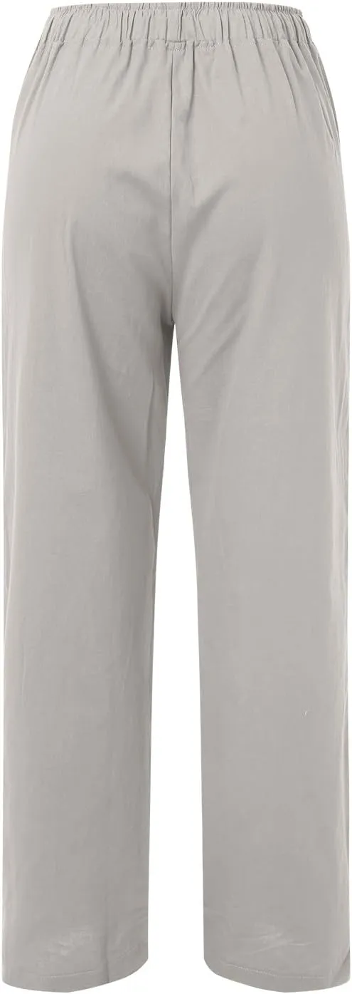 Women High Waisted Wide Leg Pants Fashion Drawstring Elastic Trousers Comfy Straight Leg Long Dressy Pants for