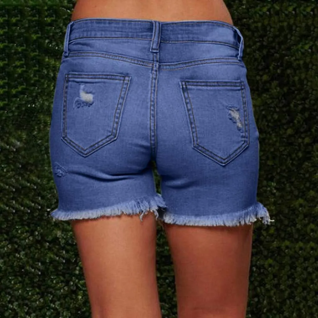 Women Jean Shorts 2025 Summer High Waisted Stretchy Distressed Denim Shorts Ripped Frayed Raw Hem Casual Hot Shorts
