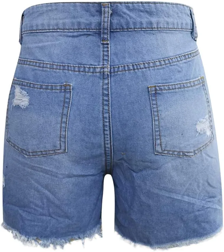 Women Jean Shorts 2025 Summer High Waisted Stretchy Distressed Denim Shorts Ripped Frayed Raw Hem Casual Hot Shorts