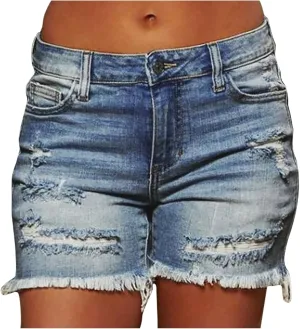 Women Jean Shorts 2025 Summer High Waisted Stretchy Distressed Denim Shorts Ripped Frayed Raw Hem Casual Hot Shorts