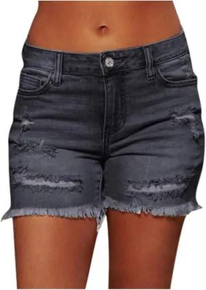 Women Jean Shorts 2025 Summer High Waisted Stretchy Distressed Denim Shorts Ripped Frayed Raw Hem Casual Hot Shorts