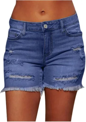 Women Jean Shorts 2025 Summer High Waisted Stretchy Distressed Denim Shorts Ripped Frayed Raw Hem Casual Hot Shorts
