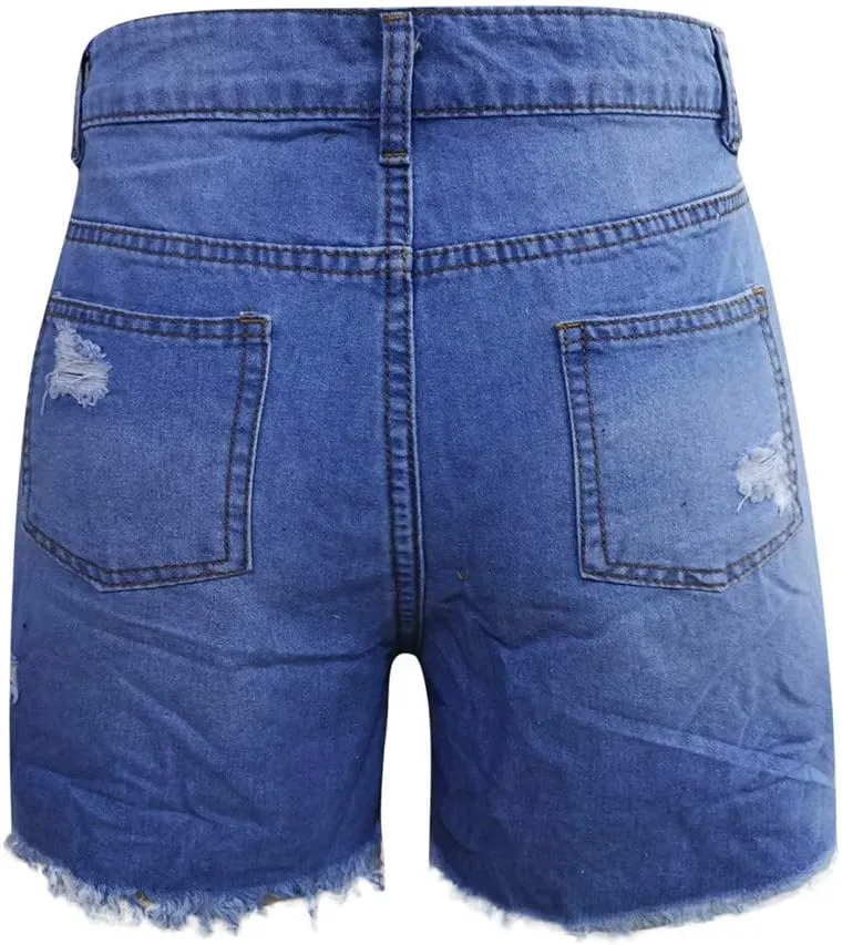 Women Jean Shorts 2025 Summer High Waisted Stretchy Distressed Denim Shorts Ripped Frayed Raw Hem Casual Hot Shorts