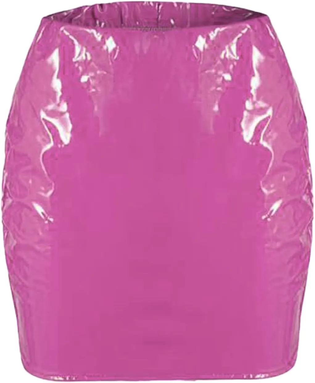 Women Neon Leather Bodycon Mini Skirt Skirts Sexy Shiny Liquid Metallic Wet Look Latex Skirt, 3X-Large, Black