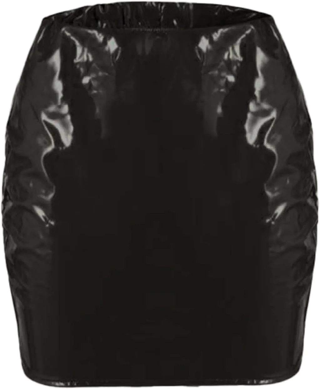 Women Neon Leather Bodycon Mini Skirt Skirts Sexy Shiny Liquid Metallic Wet Look Latex Skirt, 3X-Large, Black