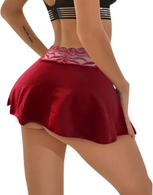 Women Pleated Mini Skirt Sexy Lace Ruffle Solid See Through Sheer Micro Mini Skirt Lingerie Short Skirts
