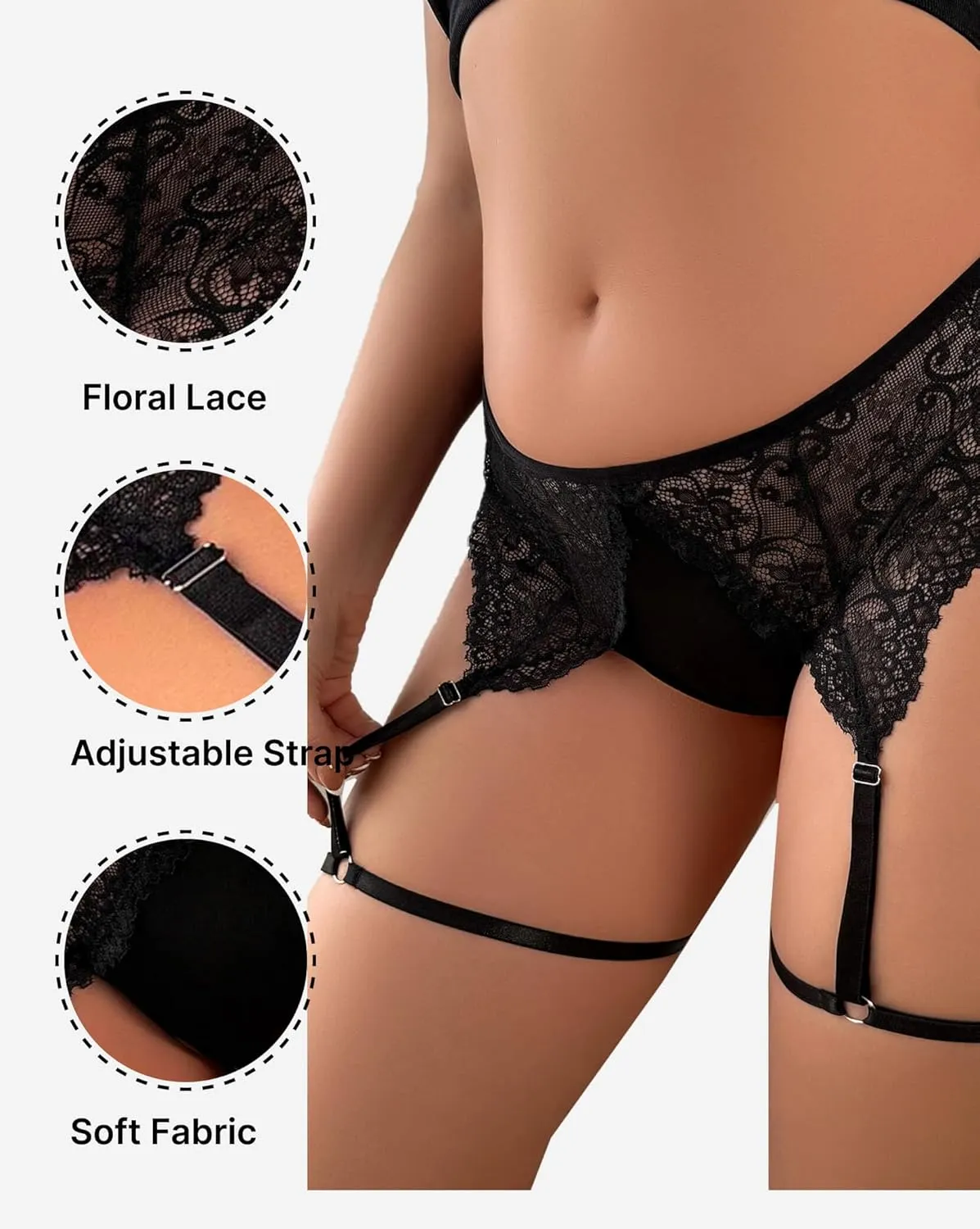 Women Plus Size Lingerie Set Sexy Thongs Panties Lace Underwear with Garter Straps