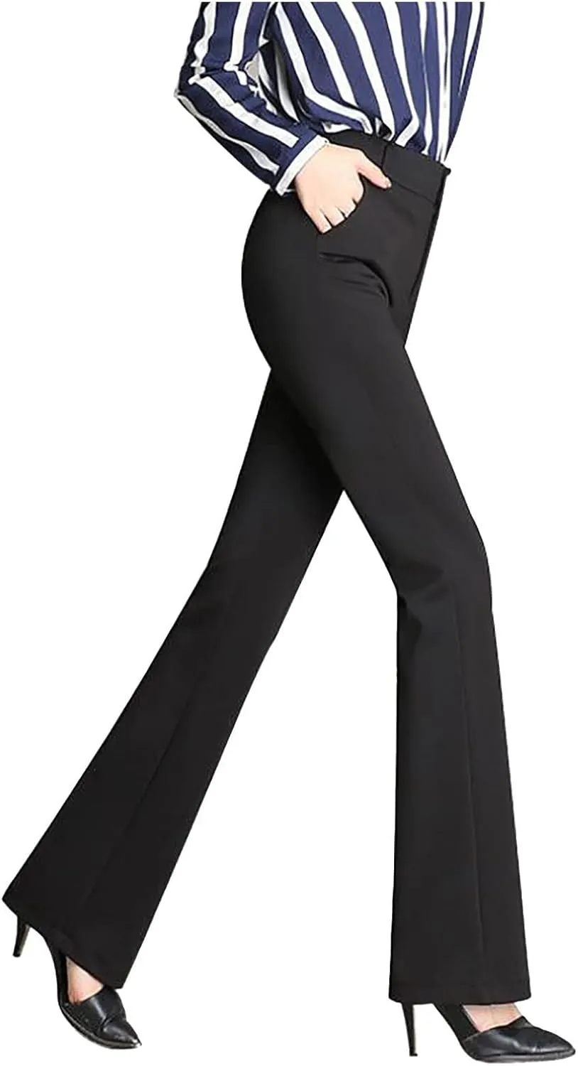 Women Pockets High Waist Solid Straight Leg Pants Long Trousers Flared Pants Palazzo Pants for Women Dressy