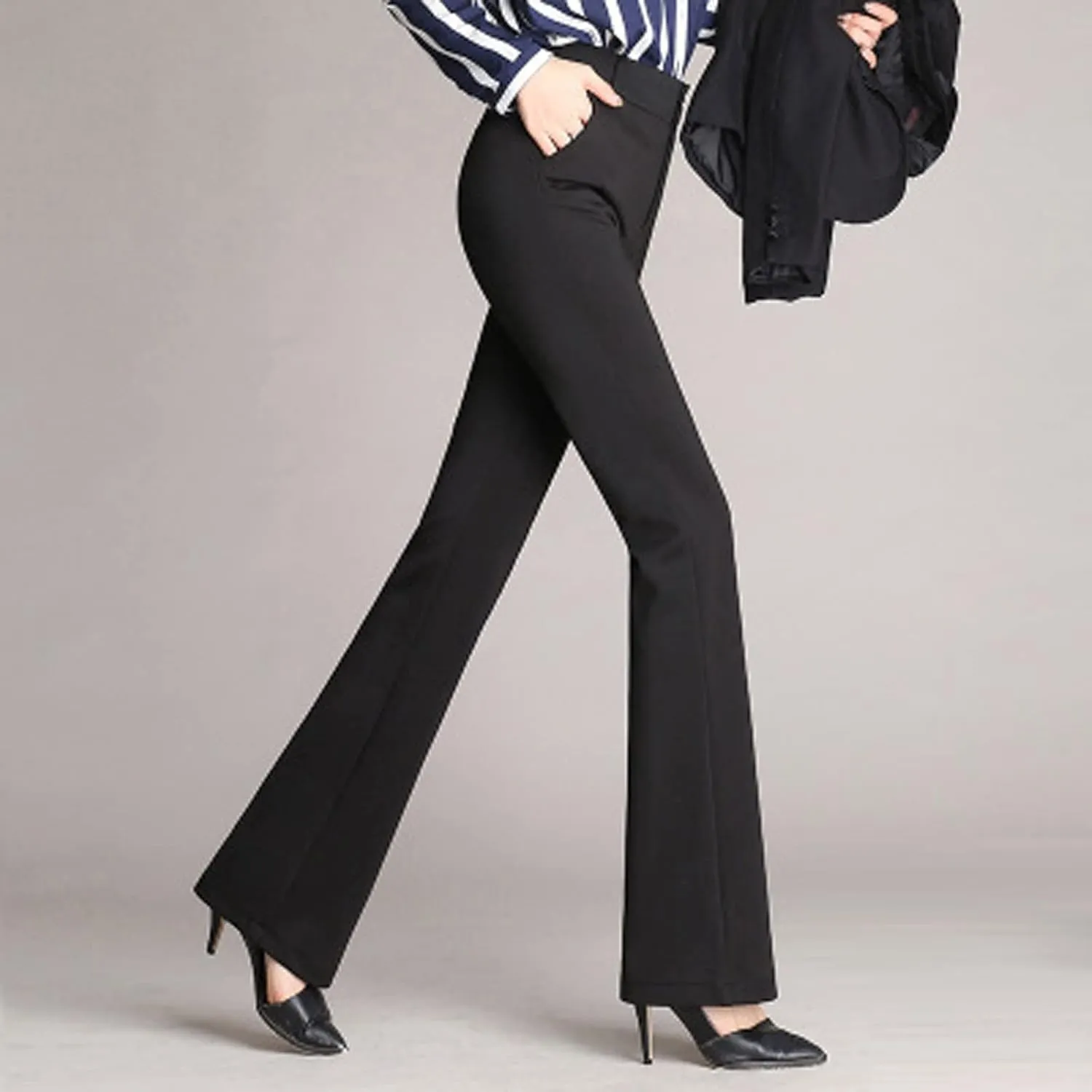 Women Pockets High Waist Solid Straight Leg Pants Long Trousers Flared Pants Palazzo Pants for Women Dressy