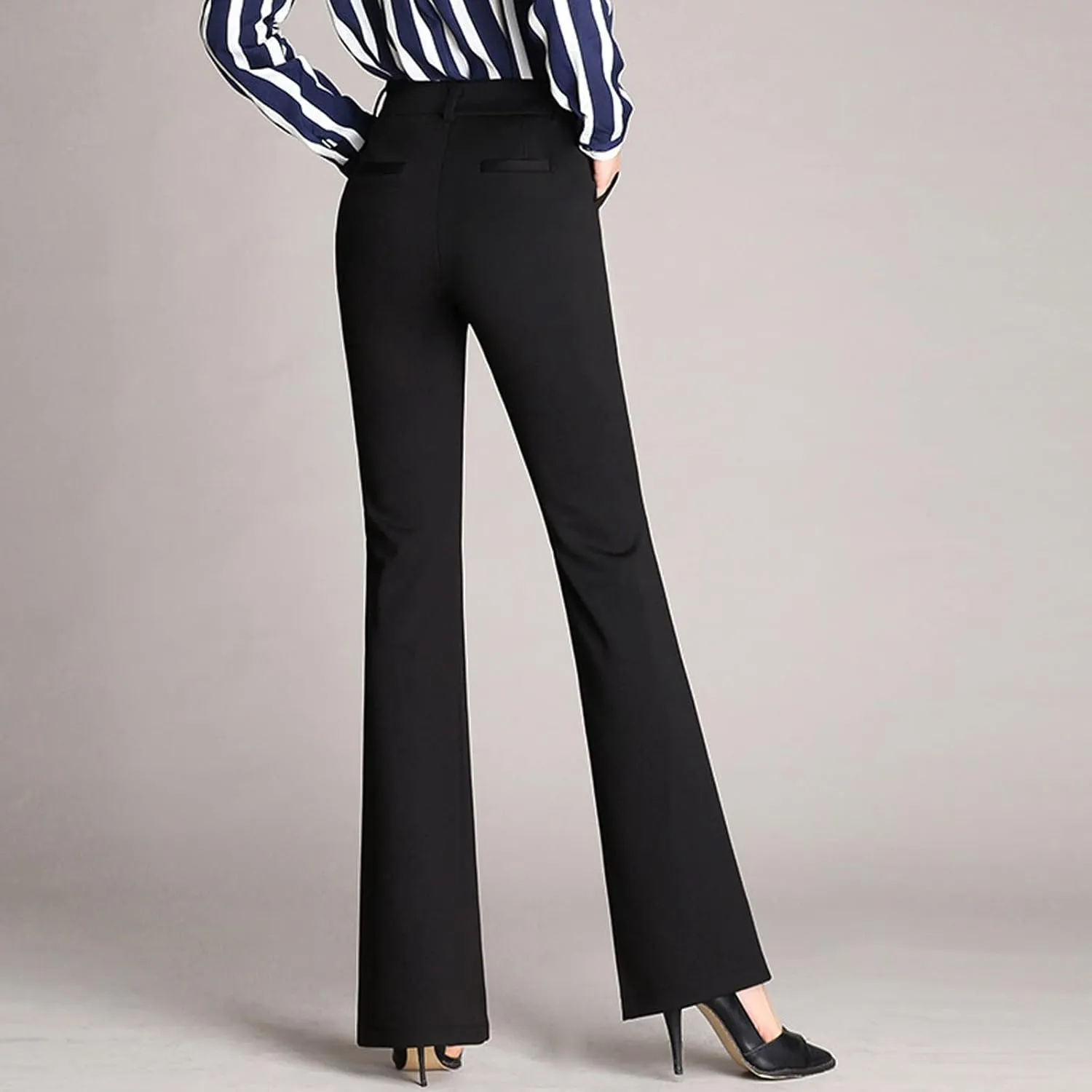 Women Pockets High Waist Solid Straight Leg Pants Long Trousers Flared Pants Palazzo Pants for Women Dressy