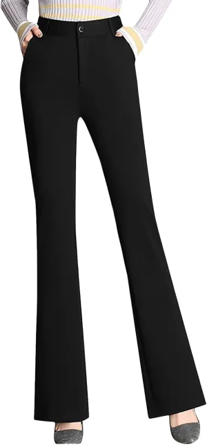 Women Pockets High Waist Solid Straight Leg Pants Long Trousers Flared Pants Palazzo Pants for Women Dressy