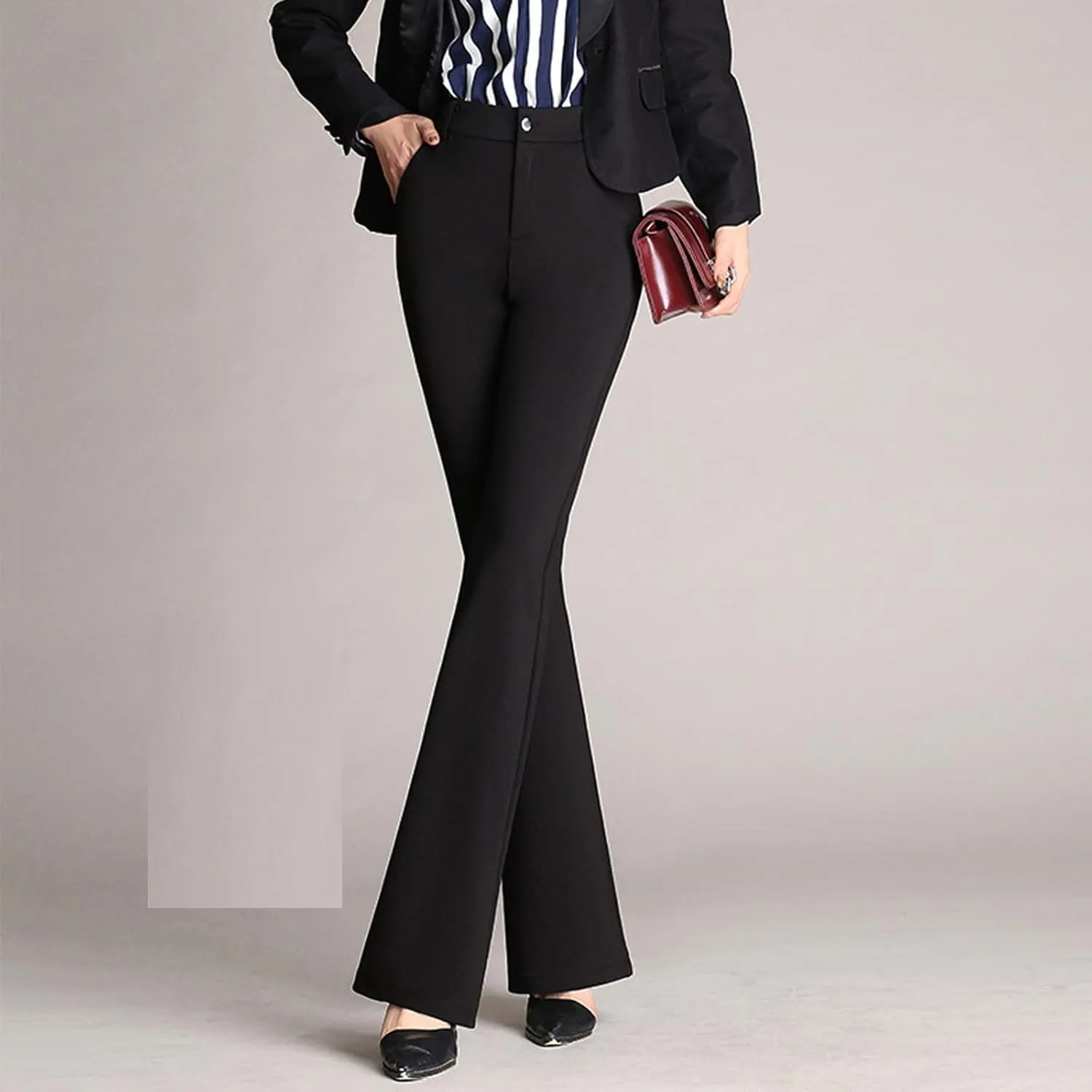 Women Pockets High Waist Solid Straight Leg Pants Long Trousers Flared Pants Palazzo Pants for Women Dressy