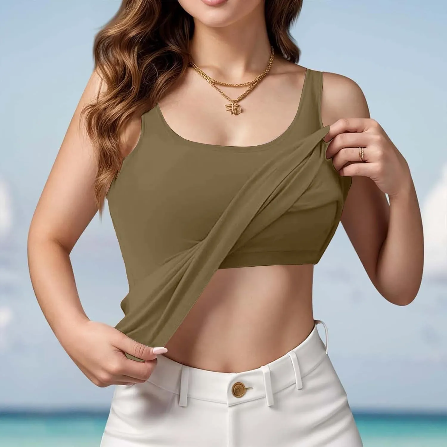 Women Rib Tank Tops with Built in Bras Summer Y2K Yoga Camisoles for Casual Fitness Workout Outfits Undershirts Cami