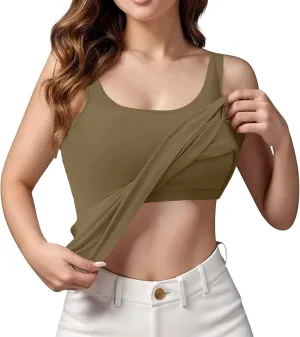 Women Rib Tank Tops with Built in Bras Summer Y2K Yoga Camisoles for Casual Fitness Workout Outfits Undershirts Cami