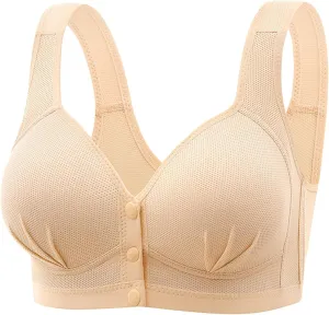 Women Sexy Lace Frongt Button Shaping Cup Adjustable Shoulder Strap Large Size Bra Athletic Sports