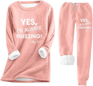 Women Sherpa Fleece Lined Sweatsuit Letter Print Winter Warm Crewneck Tops Joggers 2 Piece Outfit Tracksuits