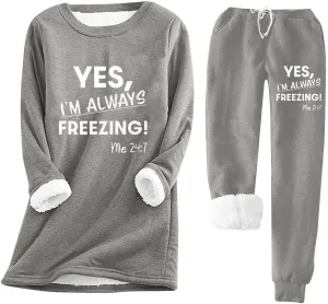 Women Sherpa Fleece Lined Sweatsuit Letter Print Winter Warm Crewneck Tops Joggers 2 Piece Outfit Tracksuits