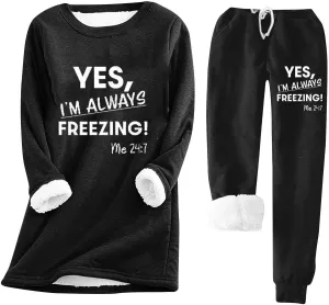 Women Sherpa Fleece Lined Sweatsuit Letter Print Winter Warm Crewneck Tops Joggers 2 Piece Outfit Tracksuits