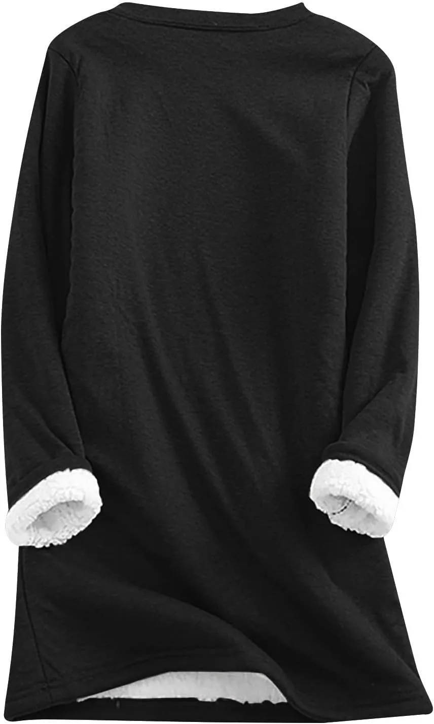 Women Sherpa Fleece Lined Sweatsuit Letter Print Winter Warm Crewneck Tops Joggers 2 Piece Outfit Tracksuits
