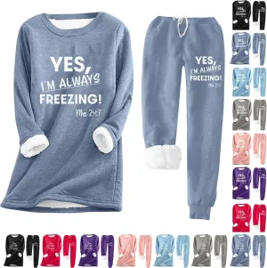 Women Sherpa Fleece Lined Sweatsuit Letter Print Winter Warm Crewneck Tops Joggers 2 Piece Outfit Tracksuits