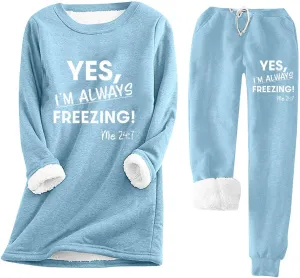 Women Sherpa Fleece Lined Sweatsuit Letter Print Winter Warm Crewneck Tops Joggers 2 Piece Outfit Tracksuits