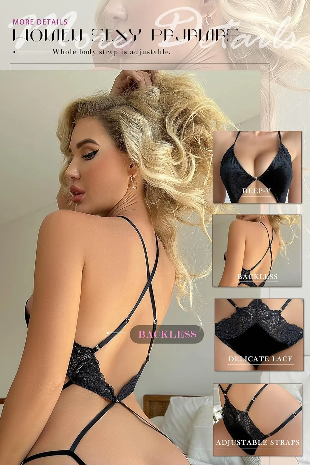 Women Snap Crotch Lingerie Sexy One Piece Lace Teddy Lingerie Deep V Mini Bodysuit Scallop Trim Bridal Babydoll