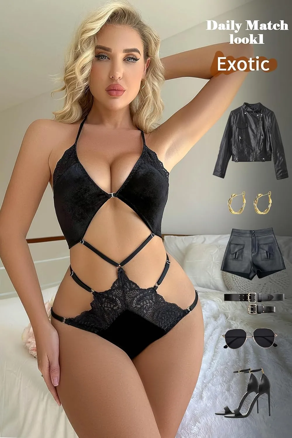 Women Snap Crotch Lingerie Sexy One Piece Lace Teddy Lingerie Deep V Mini Bodysuit Scallop Trim Bridal Babydoll