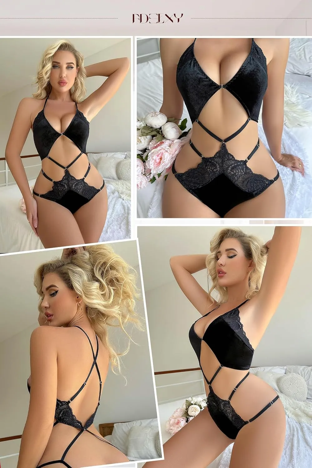 Women Snap Crotch Lingerie Sexy One Piece Lace Teddy Lingerie Deep V Mini Bodysuit Scallop Trim Bridal Babydoll
