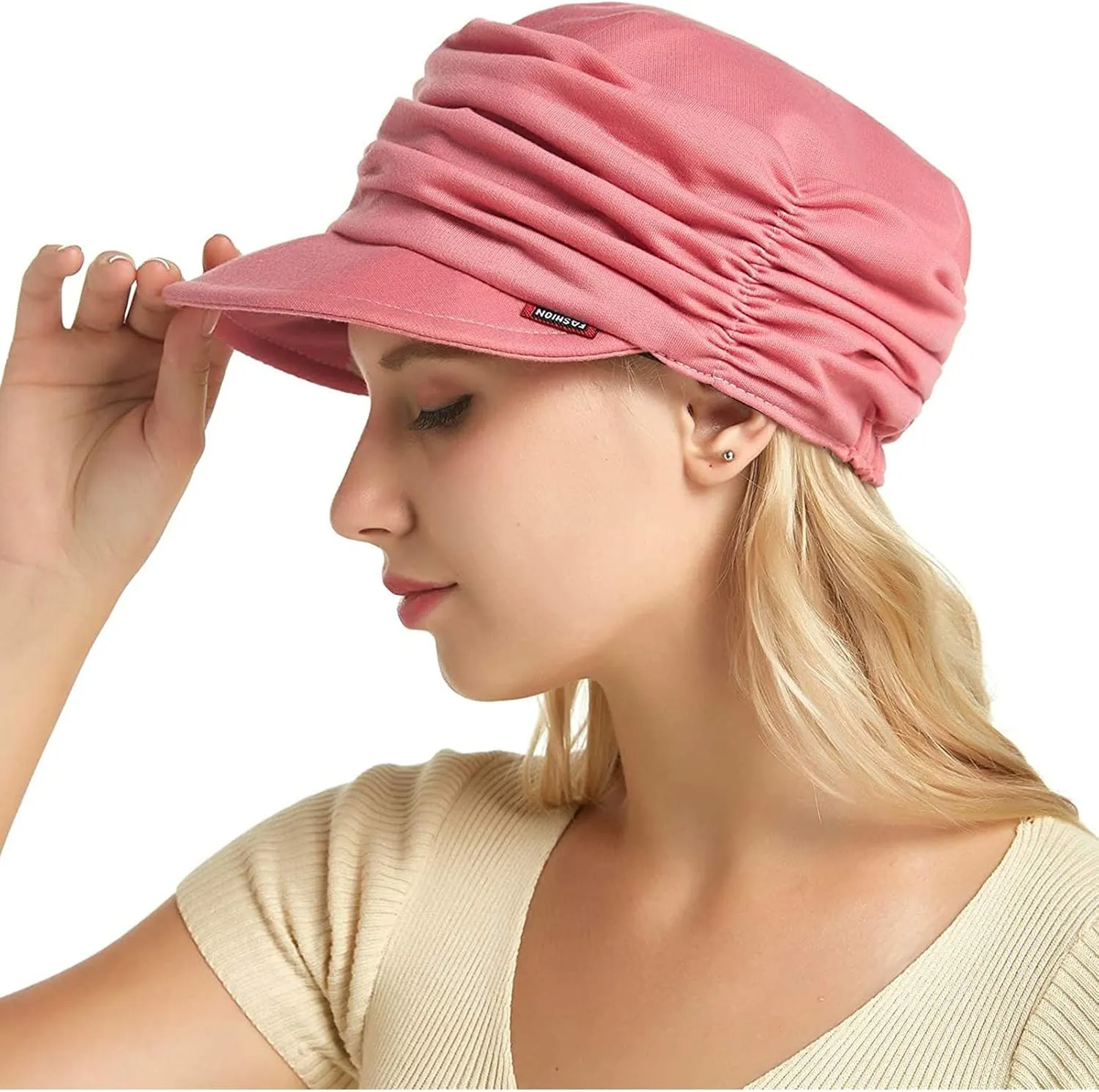 Women Soft-Brimmed Pleated Cap Soft Breathable Cozy Stretchy Baseball Caps Flat Top Caps