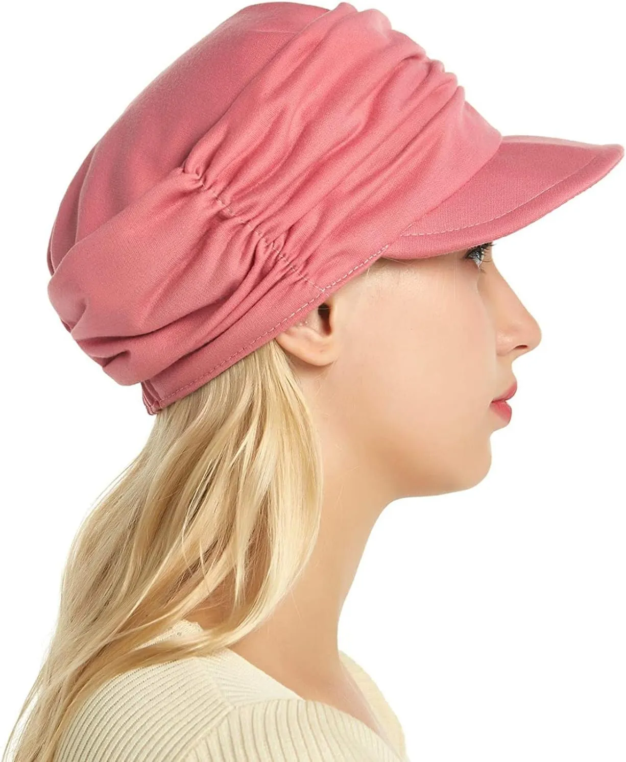 Women Soft-Brimmed Pleated Cap Soft Breathable Cozy Stretchy Baseball Caps Flat Top Caps