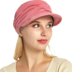 Women Soft-Brimmed Pleated Cap Soft Breathable Cozy Stretchy Baseball Caps Flat Top Caps