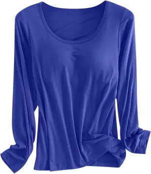 Women Soft Pajamas Comfy Casual Sleepwear with Built In Bra Plus Size Long Sleeve Nightwear Sexy Warm Loungewear