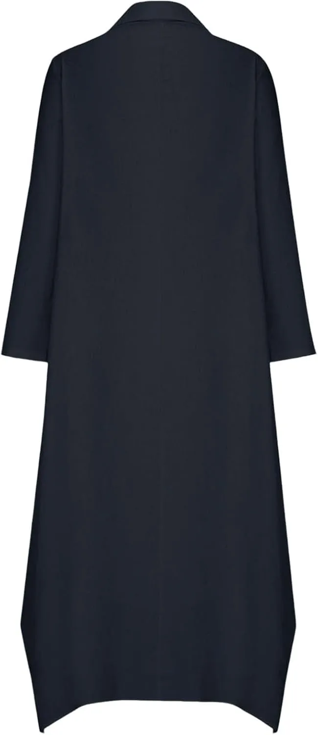 Women Solid Color Long Rolled Sleeve Dress Lapel Collar Button Casual Maxi Dress Loose Fit Basic Dresses with Pockets