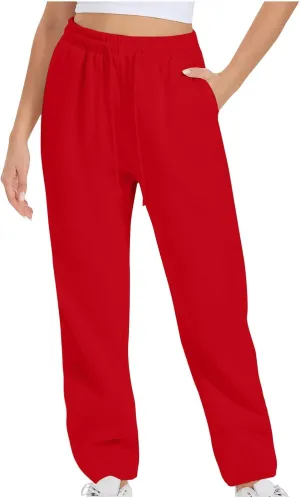 Women Straight Leg Sweatpants Fleece Lined Baggy Loose Lounge Pants Spring Fall Outfits Athletic Joggers with Pocket