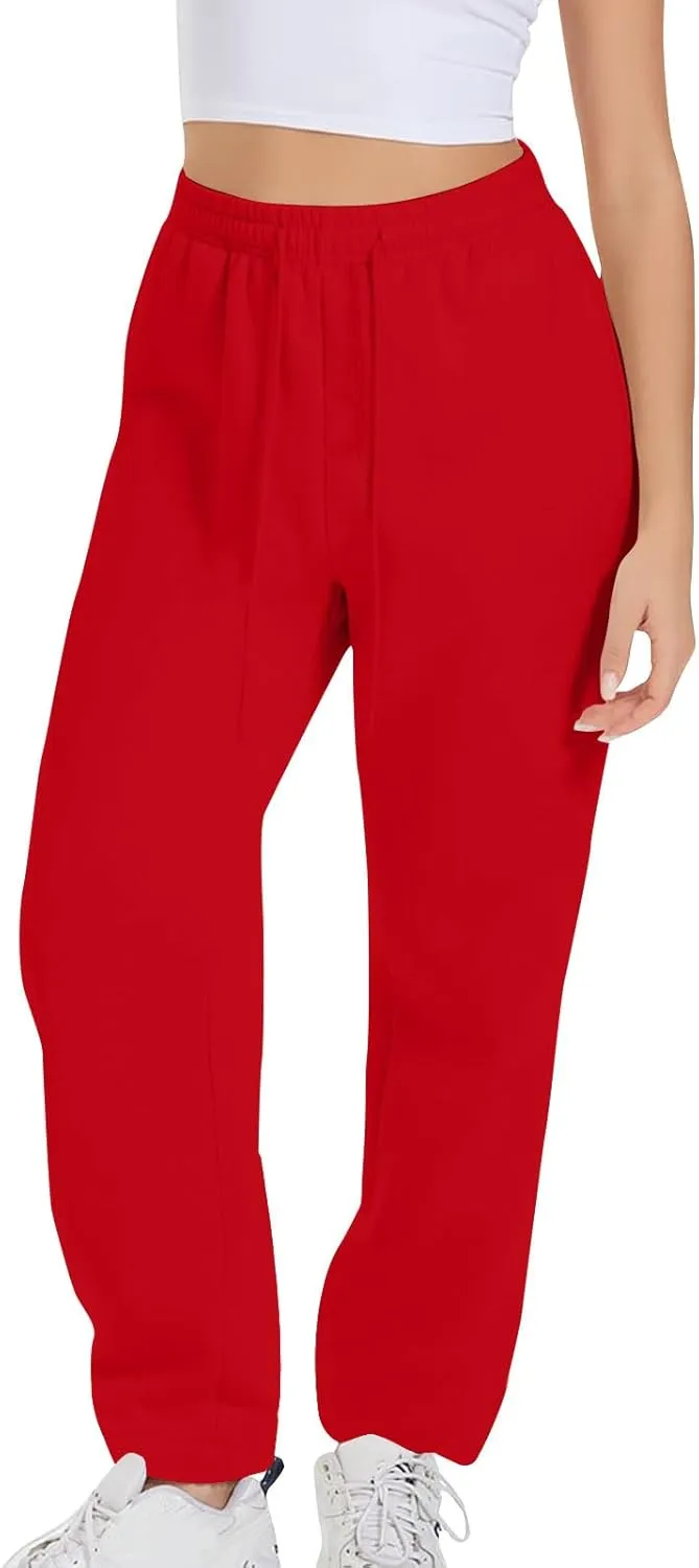 Women Straight Leg Sweatpants Fleece Lined Baggy Loose Lounge Pants Spring Fall Outfits Athletic Joggers with Pocket