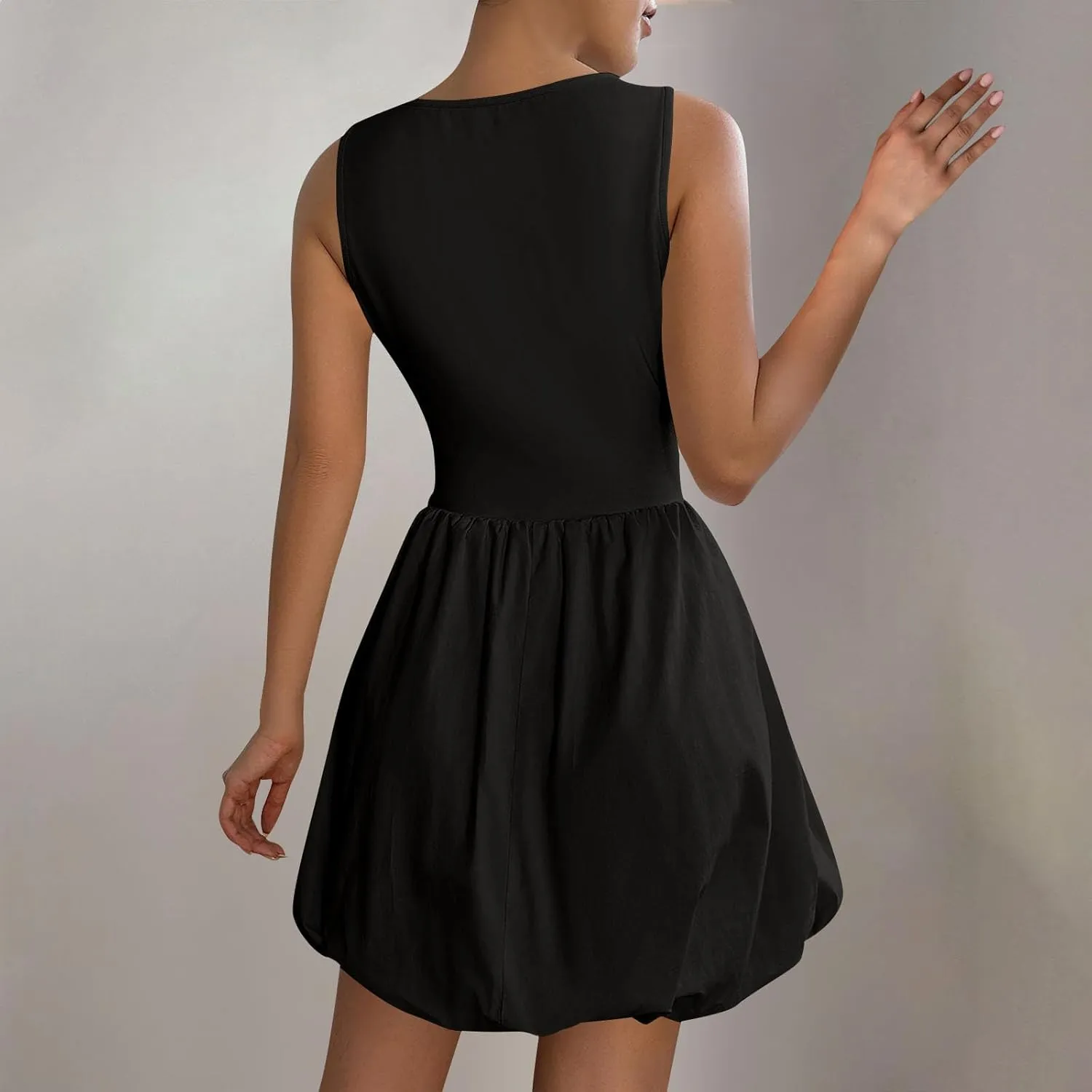 Women Summer Casual Sleeveless Crewneck Sundress Aline Flowy Tiered Maxi Beach Dresses Solid Tanks Vacation Outfits