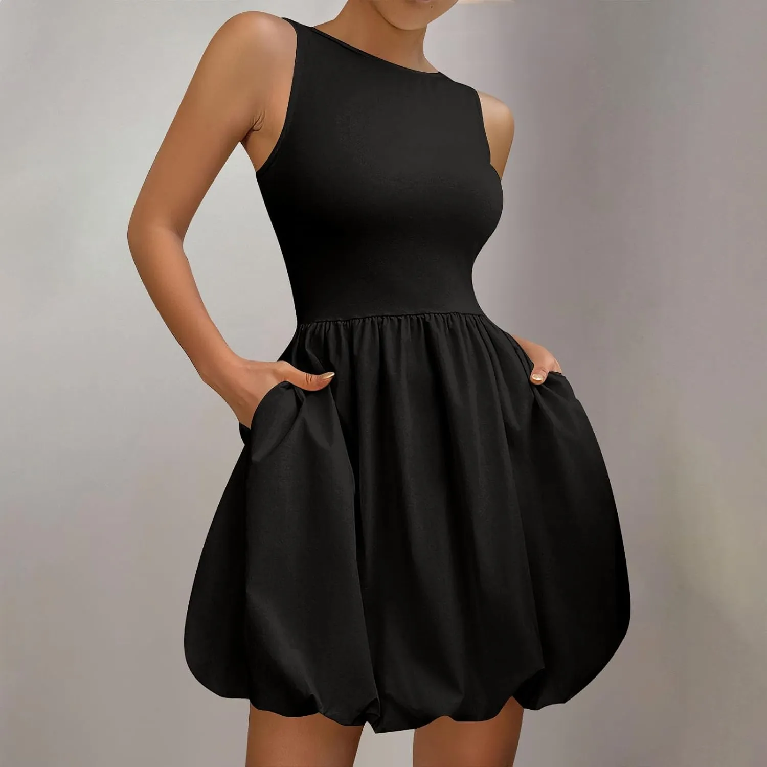 Women Summer Casual Sleeveless Crewneck Sundress Aline Flowy Tiered Maxi Beach Dresses Solid Tanks Vacation Outfits