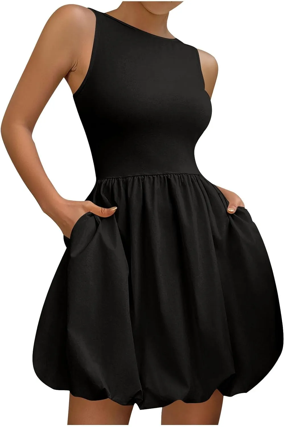 Women Summer Casual Sleeveless Crewneck Sundress Aline Flowy Tiered Maxi Beach Dresses Solid Tanks Vacation Outfits