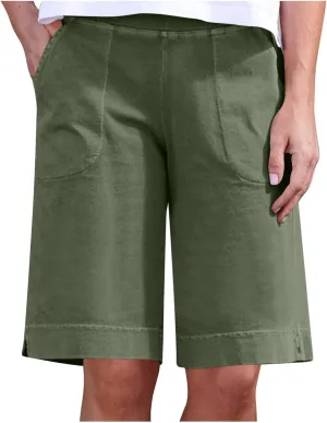 Womens Bermuda Shorts with Pockets Elastic Waist Cotton Linen Pant Casual Beach Holiday Vacation Bottoms Summer Shorts