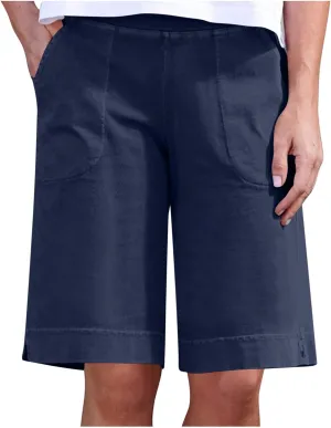 Womens Bermuda Shorts with Pockets Elastic Waist Cotton Linen Pant Casual Beach Holiday Vacation Bottoms Summer Shorts