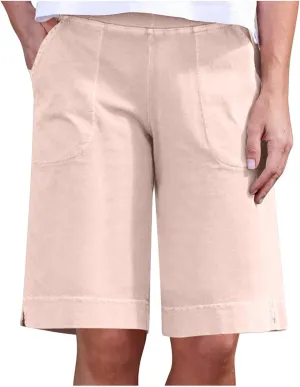 Womens Bermuda Shorts with Pockets Elastic Waist Cotton Linen Pant Casual Beach Holiday Vacation Bottoms Summer Shorts