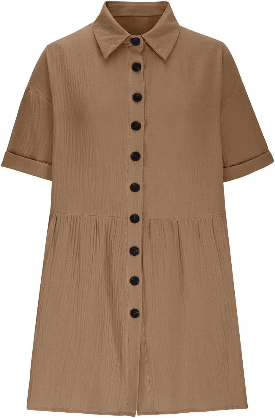 Womens Button Down Shirt Dress Summer Cotton Linen Dresses V-Neck Mini Dress Casual Short Sleeve Loose Tunic Sundress